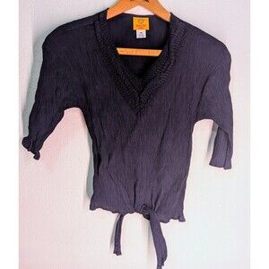 Ruby Rd Women's Size Petite Medium M Blue 3/4 Sleeve  V-Neck Top Blouse (927)